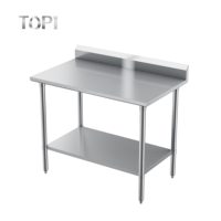 Table de travail à double plateau en acier inoxydable 304, polie, antirouille, banc de travail commercial, personnalisable, boulangerie, restaurant, hôtel, cuisine