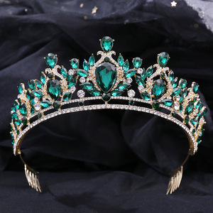 Diadema da sposa con zirconi cubici corona della regina reale e diademi in oro rosa con pettine per la sposa - Product Image 3