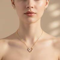 Parure de bijoux en cuivre plaqué or 18 carats avec collier et boucles d'oreilles clous en forme de cœur, sans ternissement, pavées de zircons, accessoires pour femmes, cadeau 2026