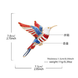 Broche HLC Colibri, Épinglette Mode Animale, Bijou Émaillé, Broche Aigle National Patriotique avec Strass en Cristal - Product Image 2