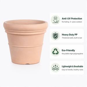 Grands pots <span class=keywords><strong>de</strong></span> <span class=keywords><strong>jardin</strong></span> en plastique ronds en PP anti-UV, finition <span class=keywords><strong>terre</strong></span> <span class=keywords><strong>cuite</strong></span>, robustes, empilables, 4 tailles, pour extérieur, avec drainage - Product Image 4