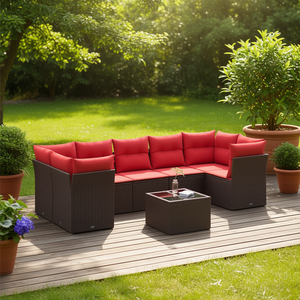 Set Divano da Esterno in Polyrattan Marrone con Cuscini, 8 Posti, Stile Contemporaneo, Design Moderno - Product Image 2