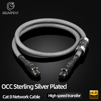 Cable Ethernet CAT 8 ERUMPENT OCC Plateado, Interfaz RJ45, 40 Gbps, Revestimiento de Nailon, Cable de Red Combinado para Router y Computadora
