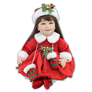 NPK 55cm Cadeaux de Noël et d'anniversaire Jouets pour enfants Poupée rouge <span class=keywords><strong>Robe</strong></span> réaliste Poupée fille Reborn Sourire Poupée Reborn - Product Image 1