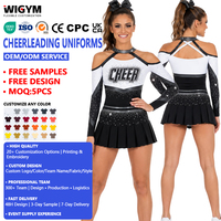 Custom Black White Cheerleading Uniforms Long Sleeve Cold Shoulder Sparkle <strong>Top</strong> Pleated Skirt All Star Competition Team Factory