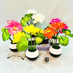 Lotus artificiel en pot Qi Xing, 28 cm, fleur en soie, ornement décoratif pour la maison et le bureau - Product Image 1
