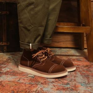 Bottines pour hommes en daim synthétique, à lacets, bout rond, respirantes, semelle extérieure en caoutchouc, semelle intermédiaire en EVA, couleur unie, style décontracté toutes saisons - Product Image 5