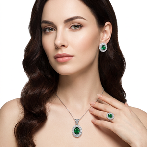 Nouvel ensemble de bijoux pour femme en acier inoxydable plaqué cuivre et platine, avec collier, boucles d'oreilles et bague, motif coquille ovale, vert, pour anniversaire et fête, idéal pour offrir - Product Image 2