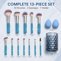 Ensemble de pinceaux de maquillage Glitz Bling Rhinestone, style professionnel, vente en gros, luxe, diamant, 13 pièces