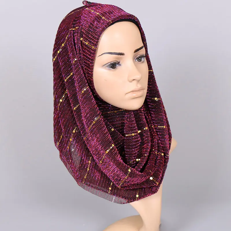 Solide Premium Edge Schals Simmer Plissee-Baumwoll-Hijab mit Pailletten besatz Hochwertiger Hijab