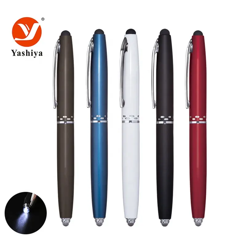 Alüminyum ningbo kırtasiye stylus ışık kalem ile stylus kalem LED ışık ve ballpen özel logo ile