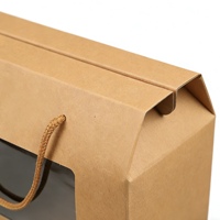 Boîtes en papier kraft personnalisées avec poignées et couvercles transparents, pelliculage brillant, ensemble personnalisable pour fruits frais et pâtisseries