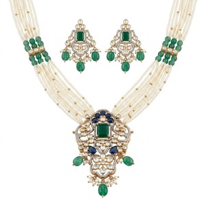 Luxury 925 Silver Beaded <b>Necklace</b> Set with Emerald Cut Stones and Seawater Pearls for Women Flower Pattern Strand - Product Image 5