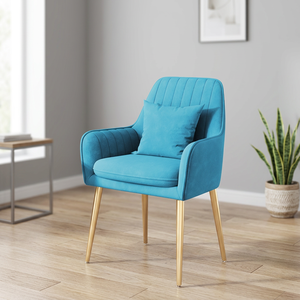 Fauteuil à dossier en velours, style scandinave, luxe moderne, tissu durable, ergonomique, léger, pour salon, chambre, appartement, métal - Product Image 3