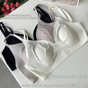 Venta al por mayor de fábrica sin espalda en forma de U BH Ice Silk Ladies Bra Single-breasted Seamless Brassiere Wireless Push up Bra para mujer - Product Image 4
