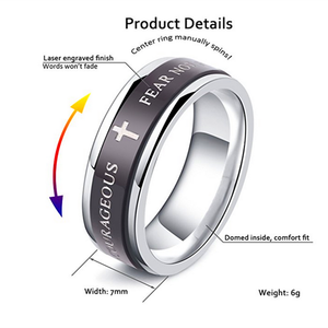 Anillo Cristiano de Acero Inoxidable Negro de 7 mm con Versículo Bíblico Isaías 41:10 Josué 1:9 para Hombre - Product Image 6