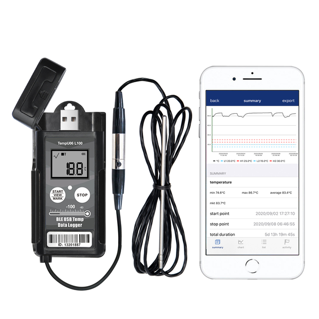 Cold Storage PT100 Ultra Data Logger Bluetooth USB Temperature Meter with Probe