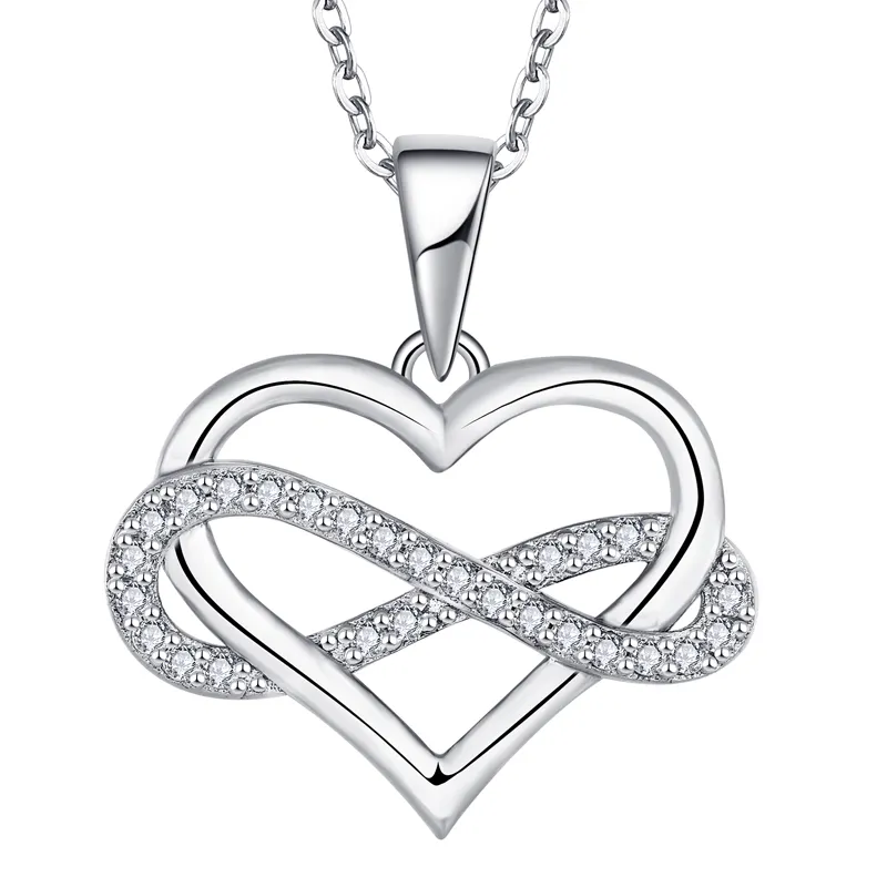 Valentijnsdag Romantisch Cadeau Infinity Hart Hanger 925 Sterling Zilver Geplatineerde Geliefden Zirkoon Hart Hanger Sieraden