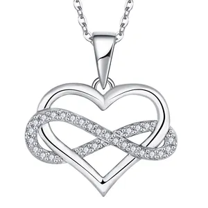 Valentine's Day Romantic Gift Infinity Heart Pendant 925 Sterling Silver Platinum Plated Lovers Zircon Heart Pendant Jewellery