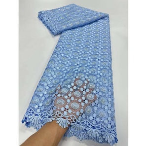 Tela de encaje de guipur ecológica al por mayor de 5 yardas con pedrería bordada para vestidos de novia africanos y ropa de fiesta para mujer - Product Image 2