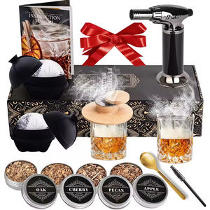 Kit de ahumador al por mayor, juego de fumar personalizado 8 en 1 con molinillo de hierbas, cenicero de vidrio, bandeja rodante y tarro de metal - Product Image 1