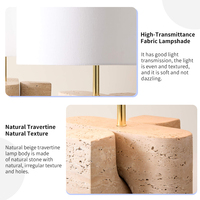 Lampe de table moderne en travertin, décoration Wabi Sabi pour hôtel de luxe, base en pierre naturelle poreuse beige, abat-jour en tissu, lampe en travertin Peniche