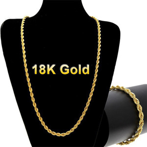 Colar de Corrente Torcida <span class=keywords><strong>4MM</strong></span> Banhado a Ouro 18K, Elo Grosso Unissex para Homens e Mulheres - Lançamento Quente - Product Image 1