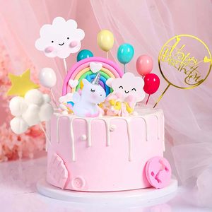 Adorno de Pastel de Unicornio Colorido, Adornos de Pastel de Unicornio Arcoíris <span class=keywords><strong>para</strong></span> <span class=keywords><strong>Niñas</strong></span> con Corazón Arcoíris, Globo de Nube de Unicornio, Decoración de Cumpleaños - Product Image 1