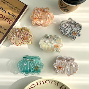 फैंसी महासागर श्रृंखला सीशेल स्टारफिश शंकु पैटर्न एसीटेट बालों के क्लैश क्लिप के साथ प्यारा क्लैश क्लिप - Product Image 1