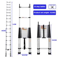 Échelle télescopique portable en aluminium à 15 marches, 7 m, crochets de toit, échafaudage moderne isolé et pliable pour la maison, l'extérieur, les escaliers, la salle de sport