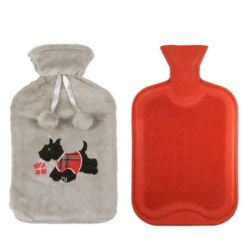 cartoon animal pattern 2 liter fur hot water bottle with plush cover