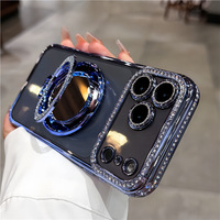 Coque de téléphone transparente de luxe avec support miroir de maquillage intégré pour iPhone 18 17 16 15 14 Pro Max