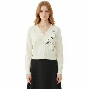 Maglione da donna personalizzato di alta qualità <span class=keywords><strong>a</strong></span> maglia manica lunga con scollo <span class=keywords><strong>a</strong></span> V elegante maglione da donna con ricamo <span class=keywords><strong>a</strong></span> <span class=keywords><strong>mano</strong></span> da donna in maglia <span class=keywords><strong>Cardigan</strong></span> - Product Image 1