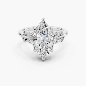 18K Solid Yellow Gold Marquise Cut Lab Grown Diamond Ring Unique Leaf Design Vintage Engagement Ring For Women - Product Image 5
