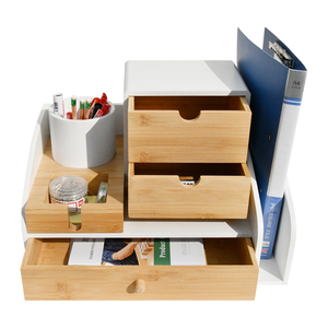 Luxury Functional Bamboo Office Desk Organizer Makeup Cosmetics Storage <strong>Box</strong> 3 Tier For <strong>File</strong> Documents For Any Bedroom - Product Image 3