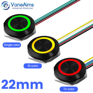 22mm Tri-Color LED Mini <strong>Push</strong> <strong>Button</strong> Switches Stainless Steel Short Ultrathin Waterproof Momentary Cable 12V24V 1NO Black Metal - Product Image 4