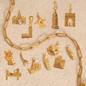 Ciondoli in acciaio inossidabile placcato oro 18K PVD per gioielli fai da te che fanno pendenti icone del mondo del viaggio - Product Image 1