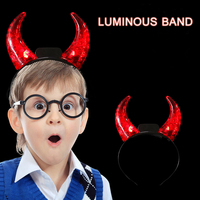 Serre-tête créatif lumineux en forme de cornes de vache, LED clignotantes, cornes de diable fluorescentes, fonctionnant sur piles, réutilisable, pour Noël et anniversaire