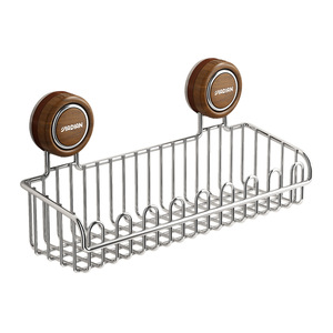 Stainless Steel <b>Suction</b> Wall Mount Bathroom Cosmetic Shelf Rectangular Durable Storage Basket - Product Image 5
