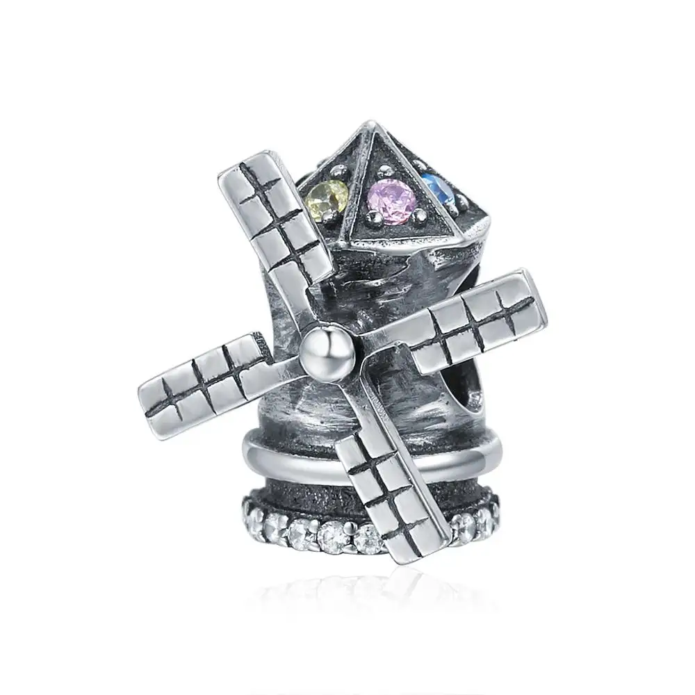 Windmill Childhood Memory Clear CZ Charms 925 silver