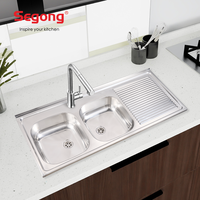 Évier de cuisine rectangulaire double en acier inoxydable 1200*500mm sans robinet avec égouttoir, installation sur comptoir, design moderne