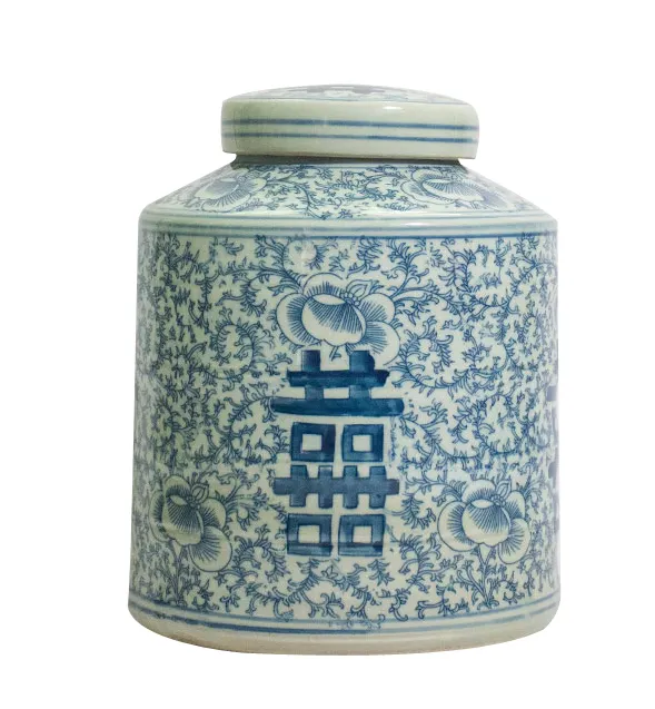 Ad alta temperatura jingdezhen cinese tradizionale doppia felicità blu e bianco barattolo di porcellana decorazioni per la casa in ceramica barattoli di zenzero