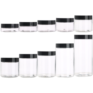 High Quality Foof PET Containers Jar with Black Lids Candy Jars Round Plastic Screen Printing 2oz 4oz 5oz 8oz 10oz 12 Oz 16oz