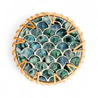 Ensemble de 6 dessous-de-verre en rotin et nacre faits à la main avec support de rangement, style bohème, pour table basse et décoration intérieure