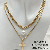 Collier à breloques en forme de croix superposée plaqué or XUPING, imitation perle, chaîne à maillons, style religieux, unisexe pour homme/femme