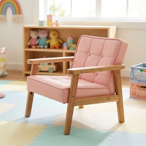 Sillón <span class=keywords><strong>Infantil</strong></span> de Madera Maciza, Duradero, Ecológico y Seguro, Mini Cojín de Cuero PU, Sofá para Niños, Silla <span class=keywords><strong>Reclinable</strong></span> para Niños - Product Image 2
