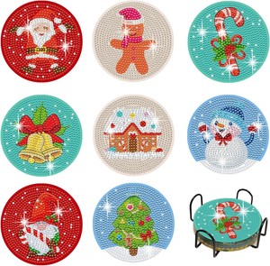 Kit de 6 sous-verres de Noël DIY en diamant 5D, peinture diamant, sous-verres décoratifs pour la maison, tapis de tasse de Noël - Product Image 6