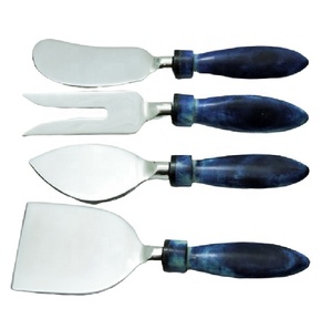 Juego de cubiertos de cocina de acero inoxidable, utensilios de cocina de lujo de alta calidad con mango de resina azul, utensilios para queso - Product Image 1