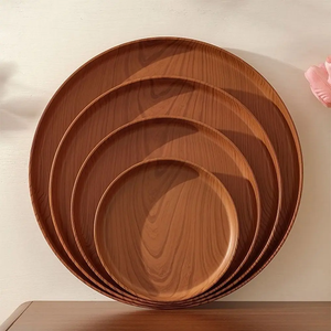 Assiettes creuses réutilisables en plastique léger à motif grain de bois pour la maison et la cuisine, idéales pour salades, desserts et collations en cuisine ou dans les restaurants. - Product Image 1