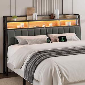 Tête <span class=keywords><strong>de</strong></span> <span class=keywords><strong>lit</strong></span> ergonomique pour <span class=keywords><strong>lit</strong></span> king size avec rangement à 2 niveaux, têtes <span class=keywords><strong>de</strong></span> <span class=keywords><strong>lit</strong></span> rembourrées avec prises, hauteur réglable, robuste et stable - Product Image 2